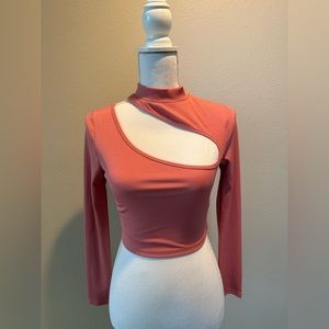 Coral Pink Cut Out Mock Neck Top